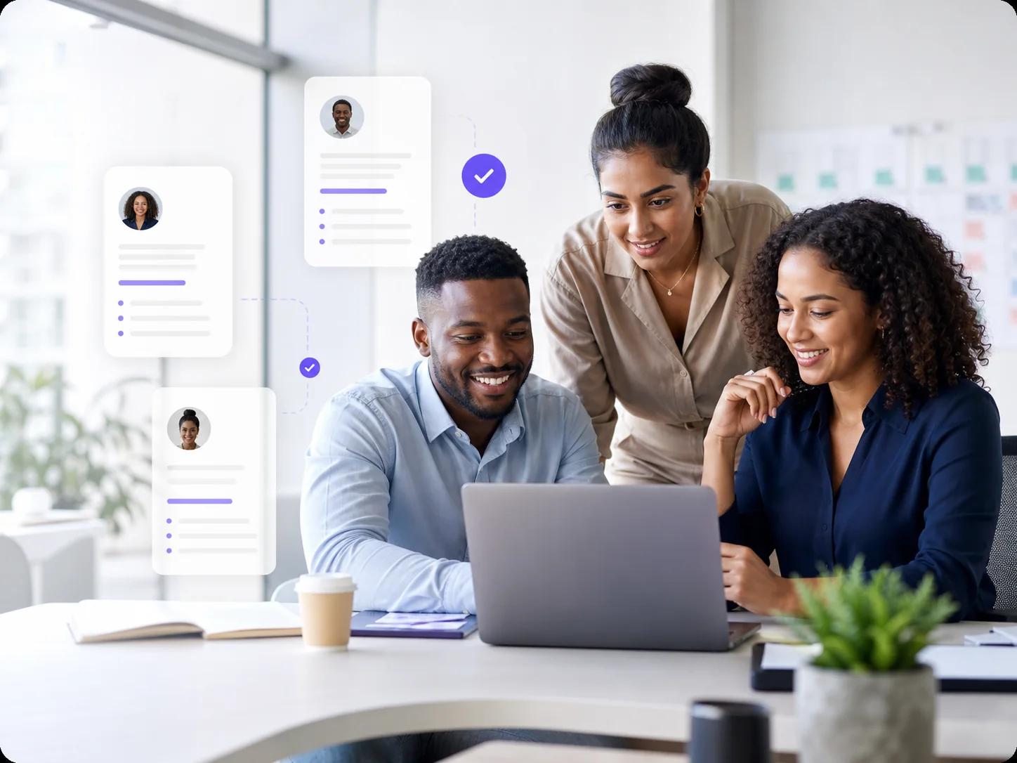 A hiring team reviewing and shortlisting candidate profiles together